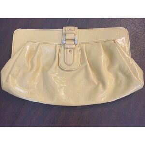 Liz Claiborne Butter Yellow Handbag Clutch Faux Patent Leather Magnet Closure